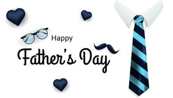 Lycklig fars dag hälsning kort med slips, glasögon och mustasch på vit bakgrund vektor