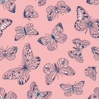 sömlös mönster av mörk fjärilar på en rosa bakgrund vektor
