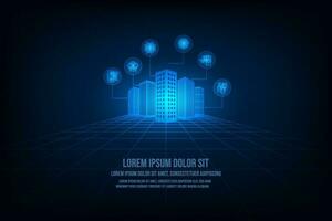 Vektor Technologie Internet von Dinge Clever Stadt Konzept. abstrakt Blau Hintergrund.