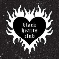 Herz auf Feuer auf ein schwarz Grunge Hintergrund mit getragen Textur. stilvoll gotisch Poster im y2k Stil mit Beschriftung schwarz Herzen Verein vektor