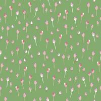 nahtlos gemischt abstrakt winzig Tulpen Muster auf Grün Hintergrund vektor