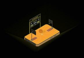 isometrisch Basketball Gericht im Handy, Mobiltelefon Konzept Illustration vektor