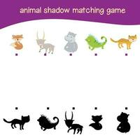 finden das richtig Schatten. passend Tier Schatten Spiel zum Kinder. Arbeitsblatt zum Kind. lehrreich druckbar Arbeitsblatt. Vektor Illustration.