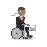 Geschäftsmann afrikanisch gebrochen Bein im Rollstuhl Design Charakter auf Weiß Hintergrund vektor