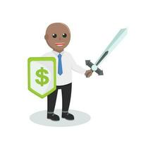 Geschäftsmann afrikanisch mit Schild Dollar Design Charakter auf Weiß Hintergrund vektor