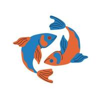 hand dragen illustration av två fisk isolerat på vit bakgrund. astro zodiaken tecken fiskarna. vektor