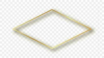 Gold glühend Rhombus gestalten Rahmen mit Schatten isoliert auf Hintergrund. glänzend Rahmen mit glühend Auswirkungen. Vektor Illustration.