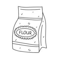 papper väska med mjöl i hand dragen klotter stil. vektor illustration isolerat på vit bakgrund. färg sida.
