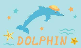 komisch Delfin im ein Hut mit ein gemalt Name vektor