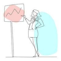 Geschäftsfrau präsentieren ein Unternehmen Bericht Graph auf ein Schild. Vektor Illustration zum Geschäft und Bildung Grafik Design