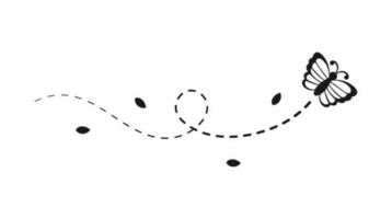 fliegend Schmetterling mit gepunktet Linie Route Silhouette. schön Schmetterlinge elegant Insekten mit öffnen Flügel Pfad. Vektor Design Elemente zum Frühling und Sommer.