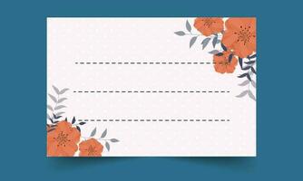 blomma med löv dekorativ kort eller anteckningsbok märka på kricka blå bakgrund. vektor
