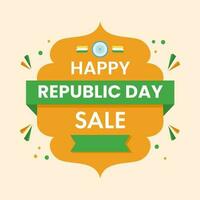 Illustration von glücklich Republik Tag Verkauf Text mit indisch Flagge Farbe Rahmen Aufkleber gegen Pastell- Pfirsich Hintergrund. vektor
