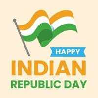 wellig indisch Flagge mit glücklich Republik Tag Text auf Pastell- Pfirsich Hintergrund. vektor