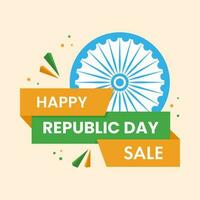 Illustration von glücklich Republik Tag Verkauf mit Ashoka Rad gegen Pastell- Pfirsich Farbe Hintergrund. vektor