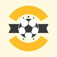 schwarz und Weiß Fußball Ball mit Kreis Band auf Gelb Hintergrund. vektor