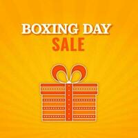Boxen Tag Verkauf Poster Design mit Aufkleber Stil Geschenk Box auf Orange Strahlen Hintergrund. vektor