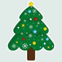 illustration av dekorativ klistermärke stil jul träd ikon i platt stil. vektor