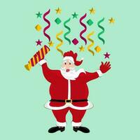 glücklich Santa claus mit Sprengung Party Popper Über Pastell- Grün Hintergrund. vektor