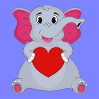 süß Elefant halten rot Herz. Liebe oder Valentinsgrüße Tag Konzept. vektor