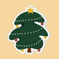 isolerat söt tecknad serie stil jul träd med dekorerad struntsak i platt stil. vektor
