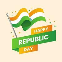 isolerat indisk flagga och Lycklig republik dag text band mot persika bakgrund för Indien nationell festival firande begrepp. vektor