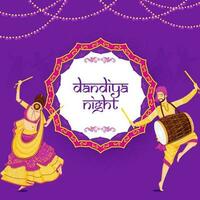 indisch Frau Tanzen mit Dandiya Stock und Schlagzeuger spielen Trommel auf das Gelegenheit von Dandiya Nacht. vektor