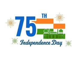 75:e indisk oberoende dag begrepp med indisk nationell flagga, röd fort och fyrverkeri på vit bakgrund. vektor