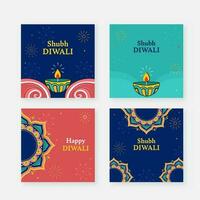 Sozial Medien Post oder Vorlage Design einstellen zum glücklich Diwali Feier. vektor