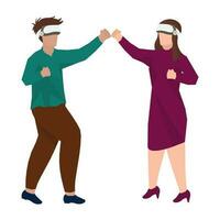 man och kvinna bär vr headsetet med knöt nävar upp redo till boxning på vit bakgrund. vektor