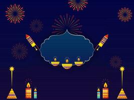 Diwali Feier Hintergrund mit zündete Öl Lampen, Kerzen, Feuerwerk und Kopieren Raum. vektor