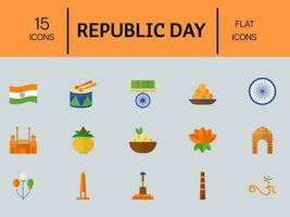 Illustration von Republik Tag -15 Symbole einstellen gegen grau und Orange Hintergrund. vektor
