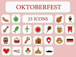 platt stil oktoberfest firande ikon uppsättning över fyrkant rosa bakgrund. vektor
