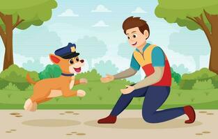 Hund mit Polizei Hut springen zu es ist Inhaber vektor