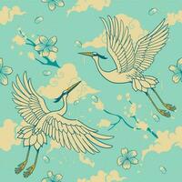 Jahrgang nahtlos Muster von japanisch Reiher Vogel vektor