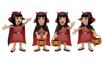 halloween tecknad serie flicka bär jäkel kostym vektor