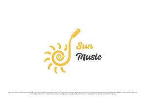 Sonne Musik- Logo Design Illustration. einfach kreativ eben Silhouette Kombination Sonne Musik- Trompete mic Klang Sonne Licht Urlaub draussen Erholung Familie Urlaub Spaß glücklich Party Fall. vektor