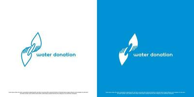 modern vatten donation logotyp design illustration. enkel platt abstrakt silhuett av hand gest ger donera vatten. vård för de mänsklig miljö rena vatten. social problem miljö- kris ikon. vektor