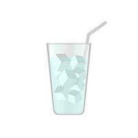 Wasser im ein Glas mit Eis Würfel und ein Biegen Stroh. eben Vektor Illustration