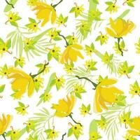 gul vanilj blommor skiss ylang ylang olja. blommig organisk mönster. tropisk illustration. på en vit bakgrund vektor
