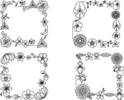 uppsättning av ramar med blommor och fjärilar. vektor illustration i klotter stil.