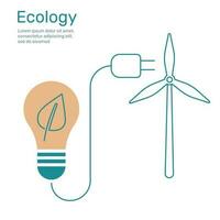 blad i ljus Glödlampa med plugg till vind turbin, ekologi begrepp natur bevarande. vektor design illustration.