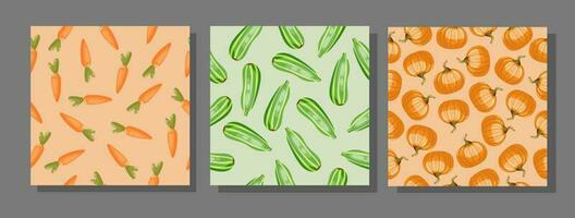 einstellen von nahtlos handgemalt Muster mit Möhren, Kürbis, Zucchini Gemüse. bunt Vektor Design.