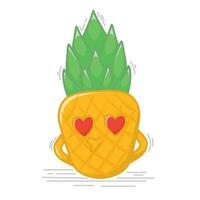 söt tecknad serie ananas. tecknad serie frukt karaktär uppsättning. rolig uttryckssymbol i platt stil. mat emoji vektor illustration