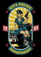 årgång t-shirt design av polis kvinnor vektor