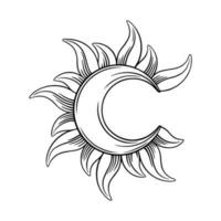 tarot halvmåne måne skiss. andlig tarot måne eller Sol förmörkelse. vektor illustration