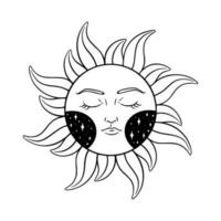 tarot Sol med stjärnor skiss. himmelsk tarot element av sovande Sol vektor illustration