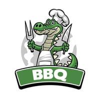 krokodil bbq maskot logotyp i tecknad serie vektor