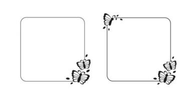 süß Platz Schmetterling Rahmen Silhouette Satz. Frühling Sommer- Rand Vektor Illustration.