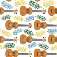 ukulele sömlös mönster, ukulele. mönster med monstera, löv, blommor, anteckningar, inskriptioner vektor